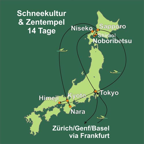 Fahren Sie Ski im Skiresort Niseko und erleben Sie die japanische Kultur in Kyoto. Route dieser Reise