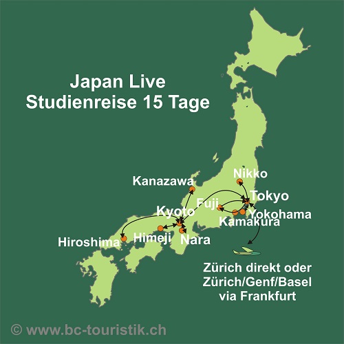 Erleben Sie Yokohama, Tokyo und Kyoto, sowie einige andere Städte auf dieser Japan Studienreise. Route dieser Reise