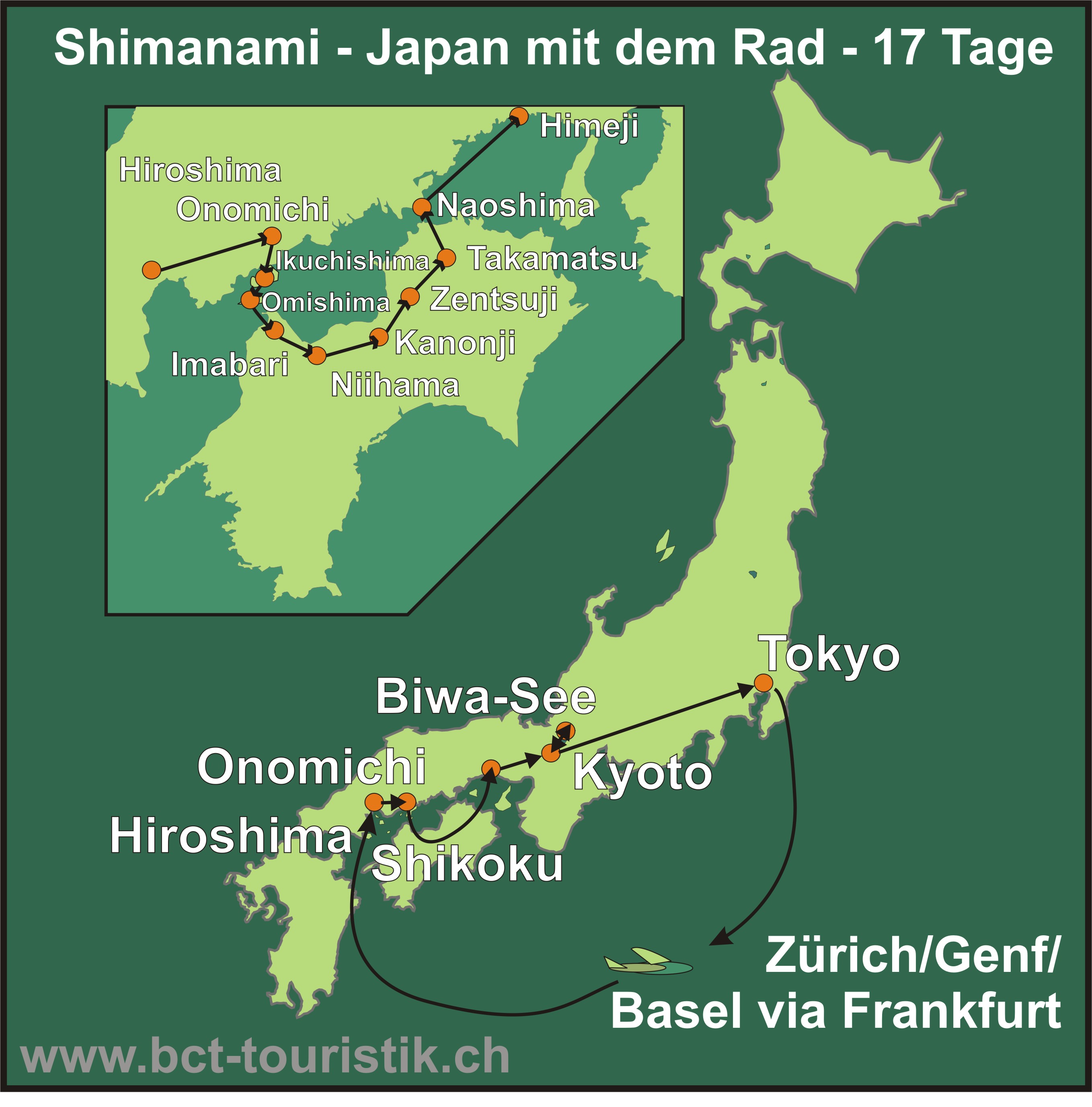 Treten Sie in die Pedale und erleben Sie die Inlandssee vom Sattel aus. Route dieser Reise