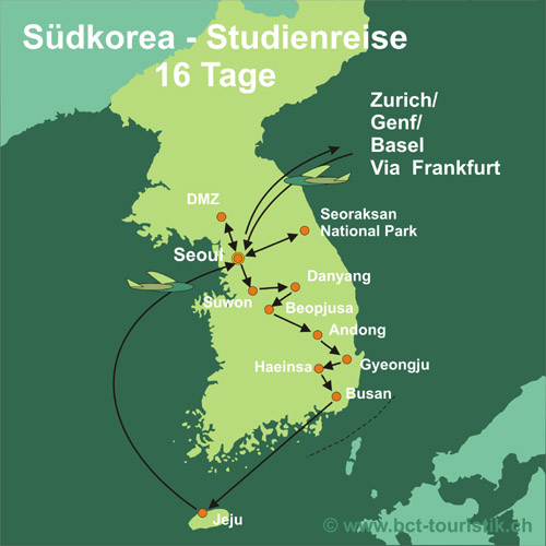 Erleben Sie Südkorea. Karte dieser Reise