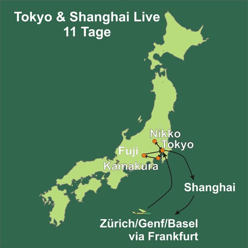 Kommen Sie mit nach Tokyo und nach Shanghai. Route dieser Reise