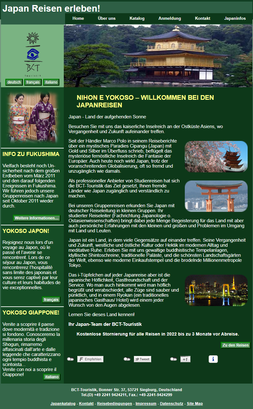 Alte Startseite von bct-touristik.ch