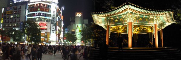 Szenerie aus Shibuya und Seoul